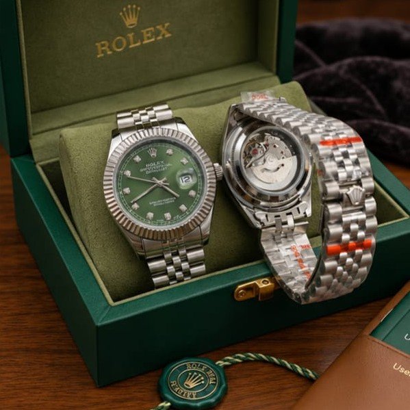 Luxury Rolex-Style Datejust Emerald Green Diamond Dial Men's Watch - Automatic Movement with Fluted Bezel & Jubilee Chain + Premium Box